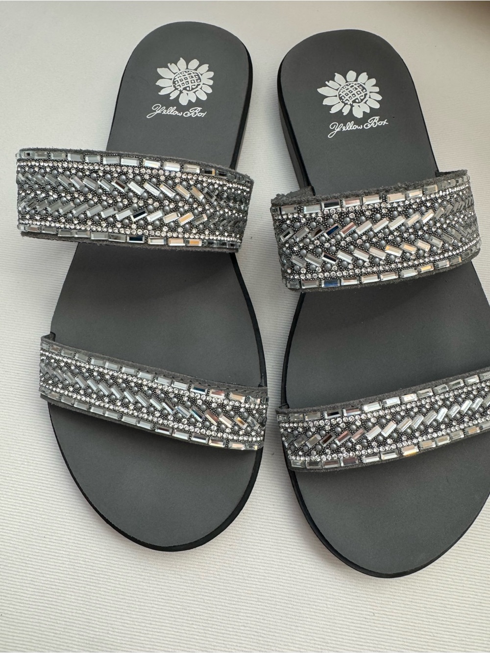 Yellow Box Silver Beaded Double-Strap Slide Sandals Size 8.5 GC